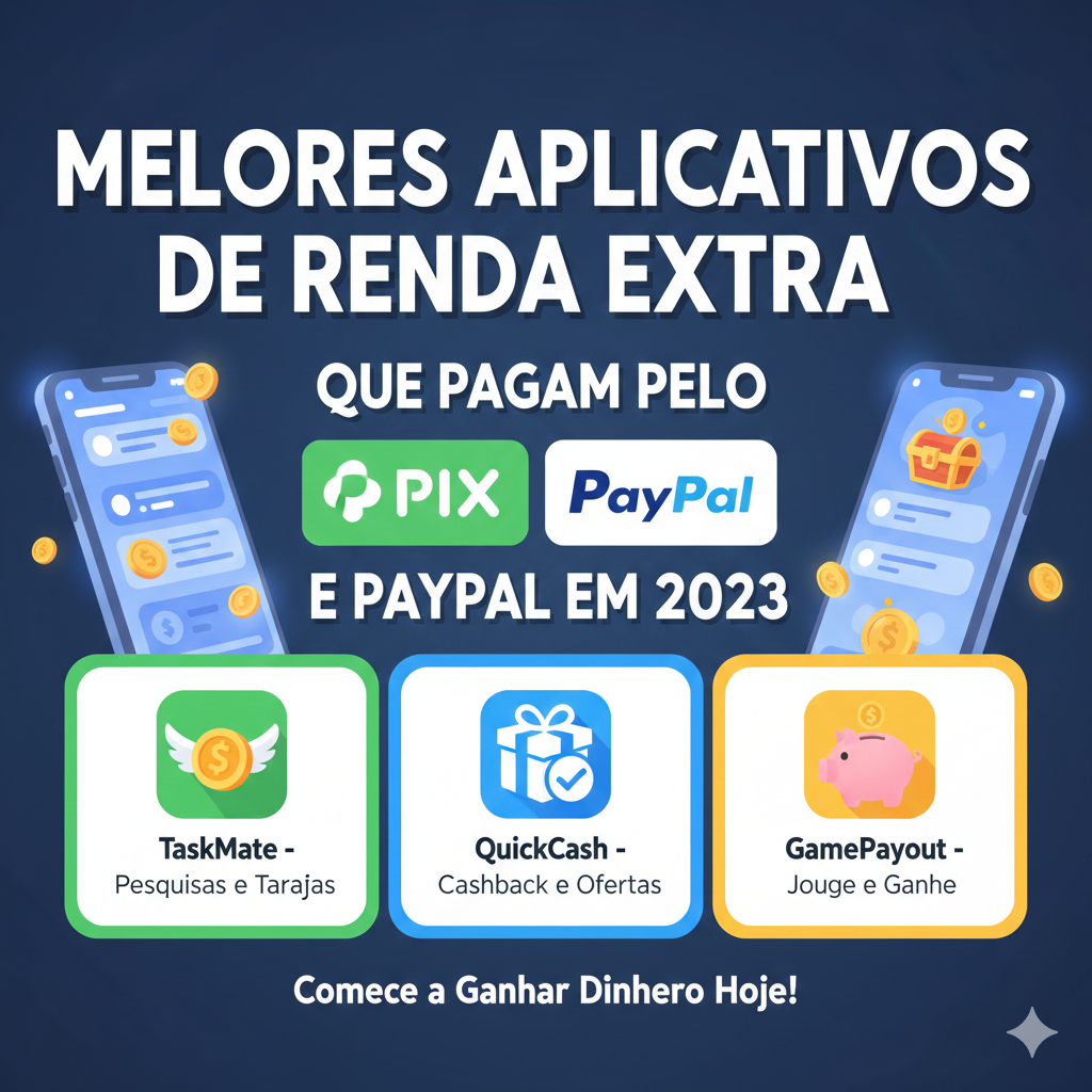 Aplicativos de renda extra: TaskMate, QuickCash, GamePayout. Pagamento via Pix e PayPal.