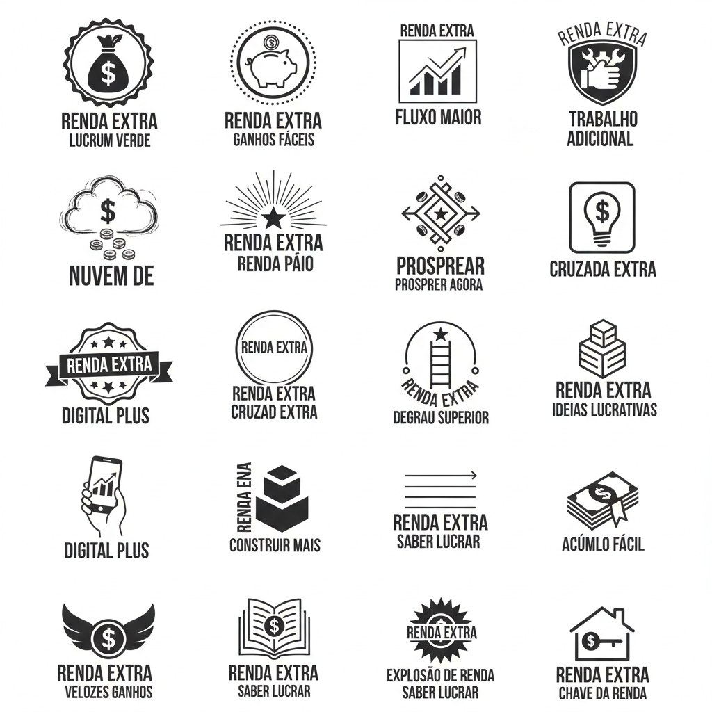Símbolos de renda extra: "Como ganhar em dólar na internet" ilustrado.