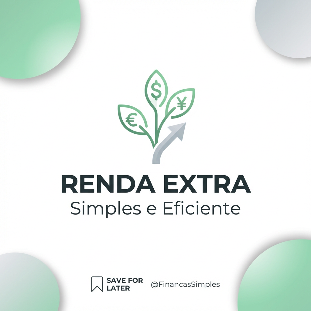 Símbolo de renda extra com folhas de moedas (Euro, Dólar, Iene) crescendo. Renda extra simples e eficiente.